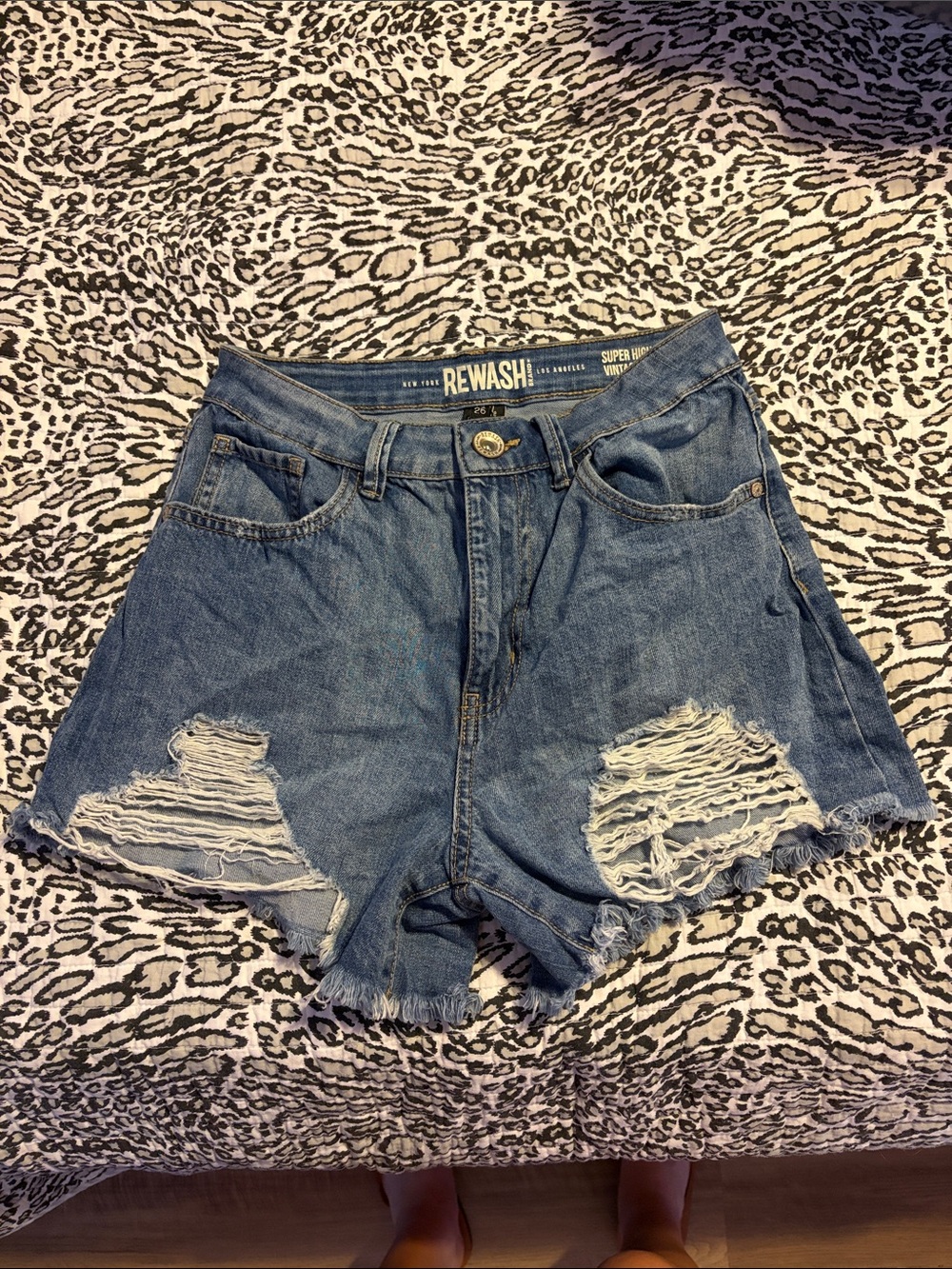 Rewash High-Waist Distressed Blue Denim Shorts